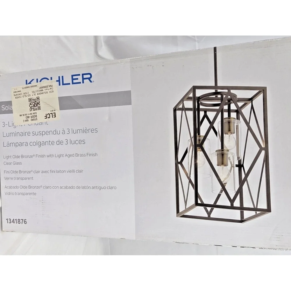 Kichler Solander 1341876 3 Light Pendant Olde Bronze Clear Glass Geometric NEW